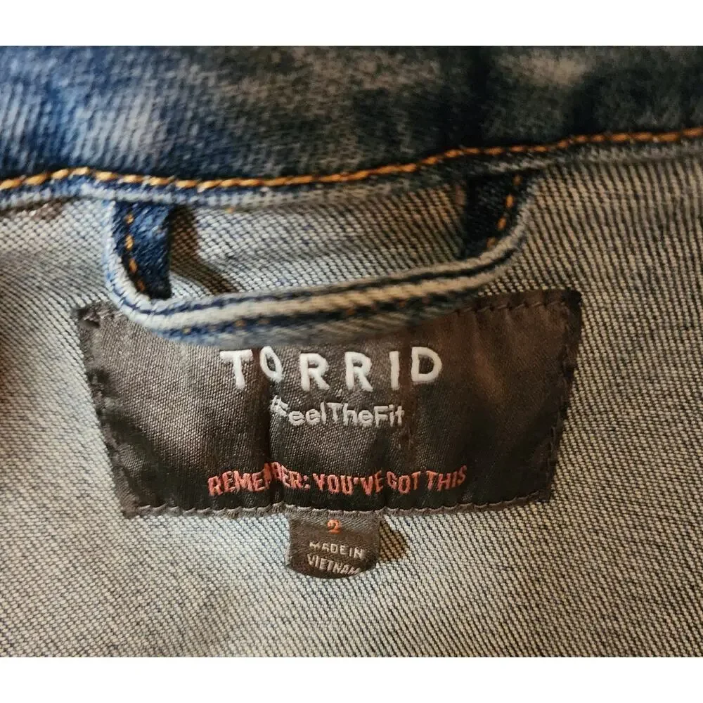 Torrid Women's Plus Size 2X Crop Denim Blue Medium Wash Button Up Collared Vest - Picture 8 of 8